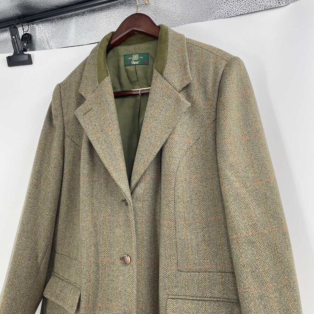 Vintage Orvis Wool Blazer Womens Plus Size 20 Herringbone Suede Green Academia - Picture 10 of 10